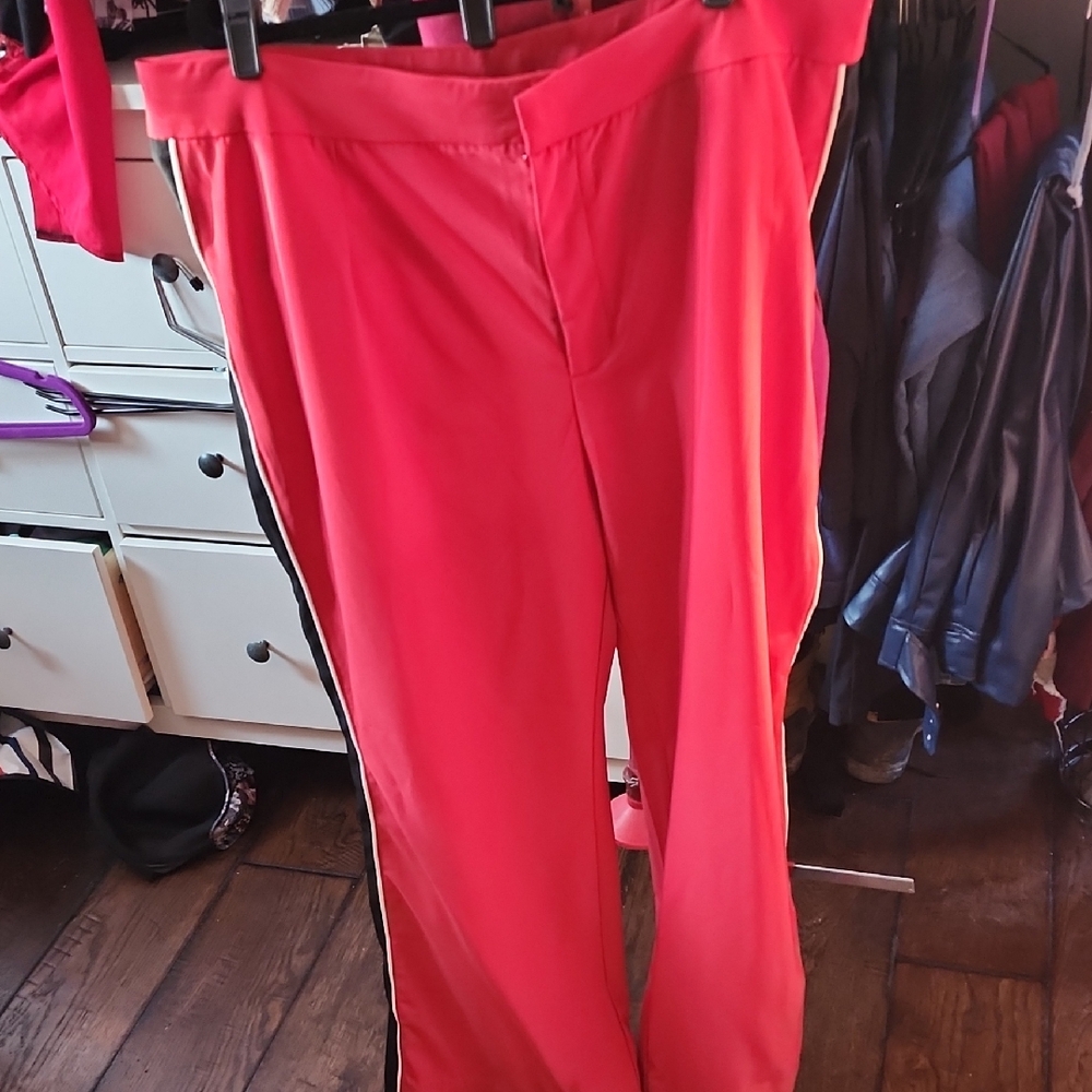 Fashion Nova Red Wide Leg Pants with Black Stripe